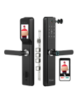 LAVNA Camera Smart Door Lock | 7 Way Unlock | Fingerprint, Mobile App, WiFi + Bluetooth, OTP, PIN, RFID Card and Manual Key | Built-in Camera n Screen | 5 Bolts | fit with Wooden Doors (LA24, Black)