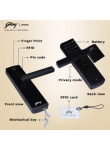 Godrej Smart Lock I Catus Touch Plus I Digital Lock for Wooden Door I 4 in 1 Access I Fingerprint I RFID I PIN Access I Mechanical Key I 3 Strong Dead Locking Bolts I Black Finish I 3 Years Warranty